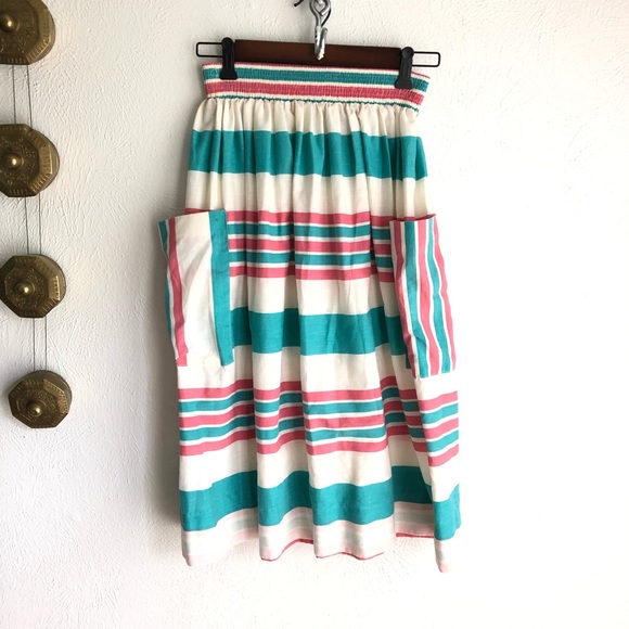 Vintage Dresses & Skirts - Vintage > 80’s Inner Visions Ship n’ Shore Midi Striped Pocket Skirt > S/M